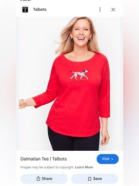 Talbots Red Puppy Graphic Crew 3/4 Sleeve Tee | Size 2x